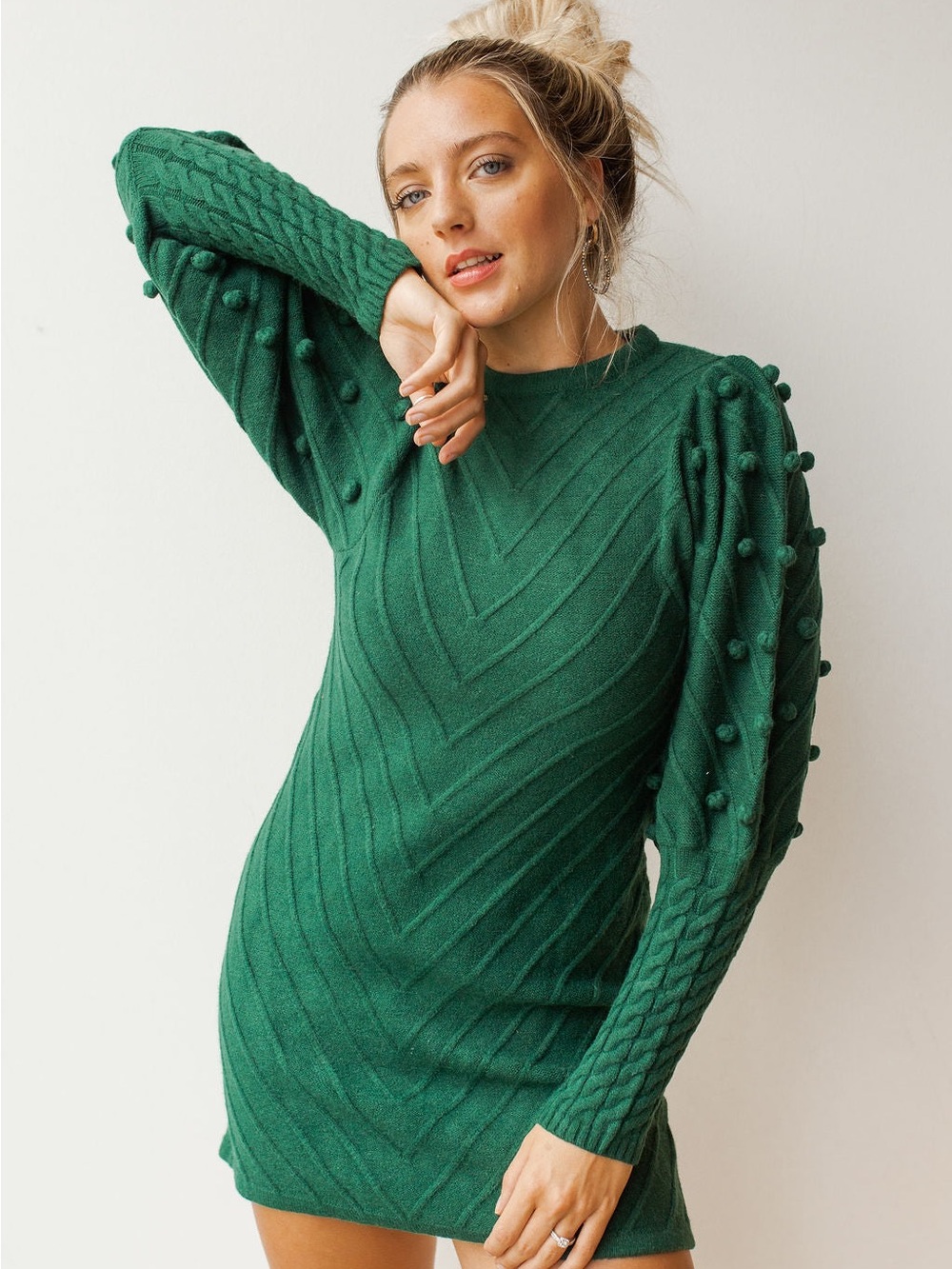 Avantlook Anthropologie Puff Sleeve Sweater Dress in Forest Green Size Medium